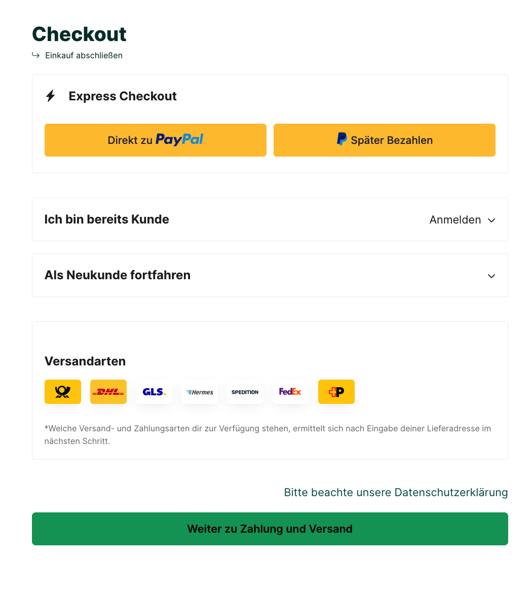 Versandicons in eigener Box vor dem Button zum nächsten Schritt
