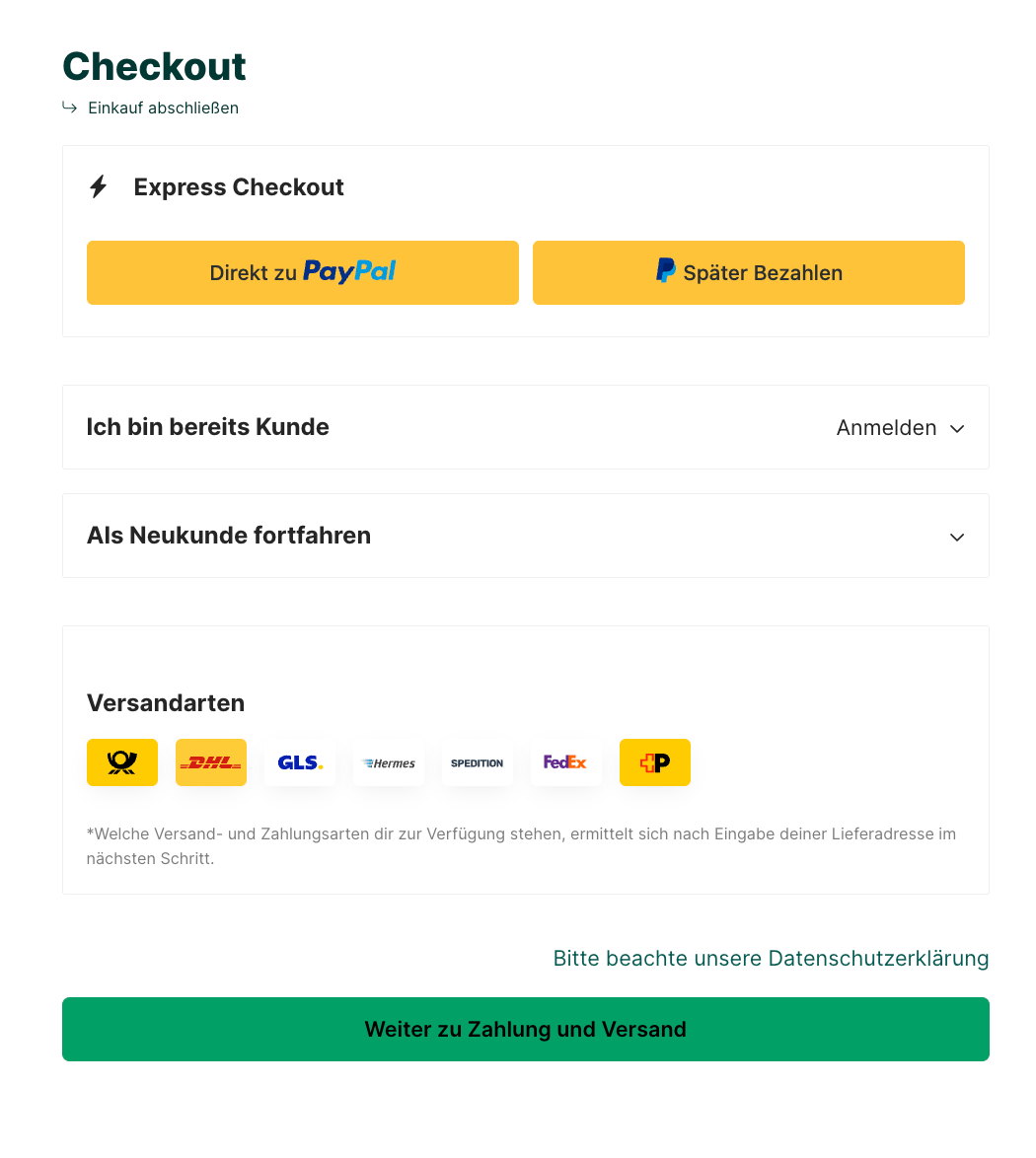 Versandicons in eigener Box vor dem Button zum nächsten Schritt