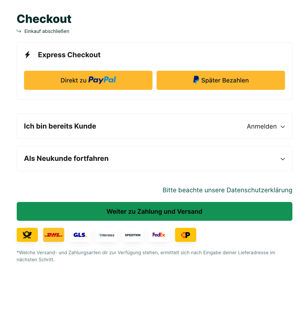 Versandicons unterm Button zum nächsten Schritt