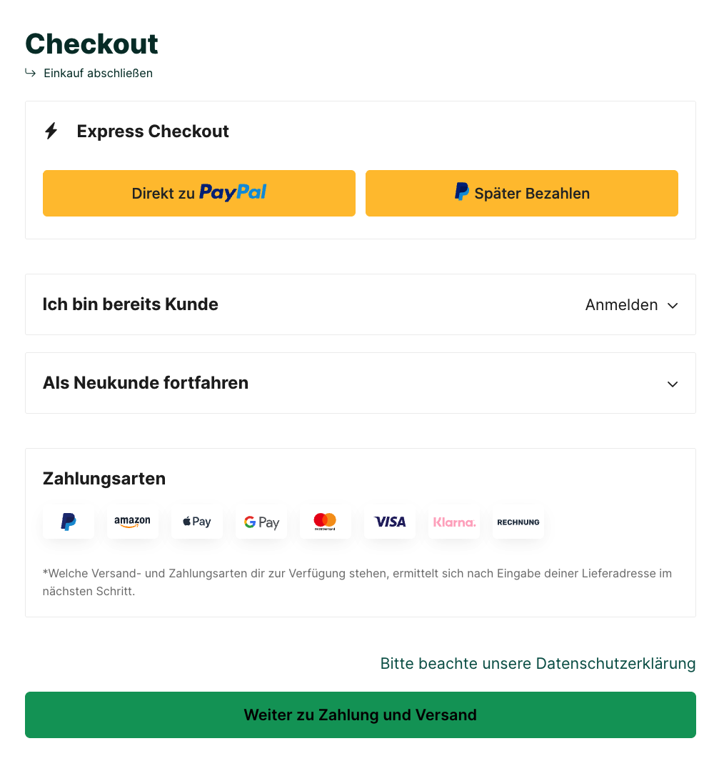 Zahlungsicons in eigener Box vor dem Button zum nächsten Schritt