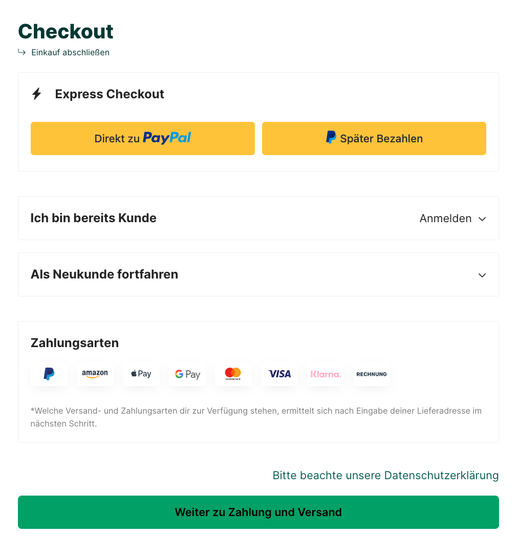 Zahlungsicons in eigener Box vor dem Button zum nächsten Schritt
