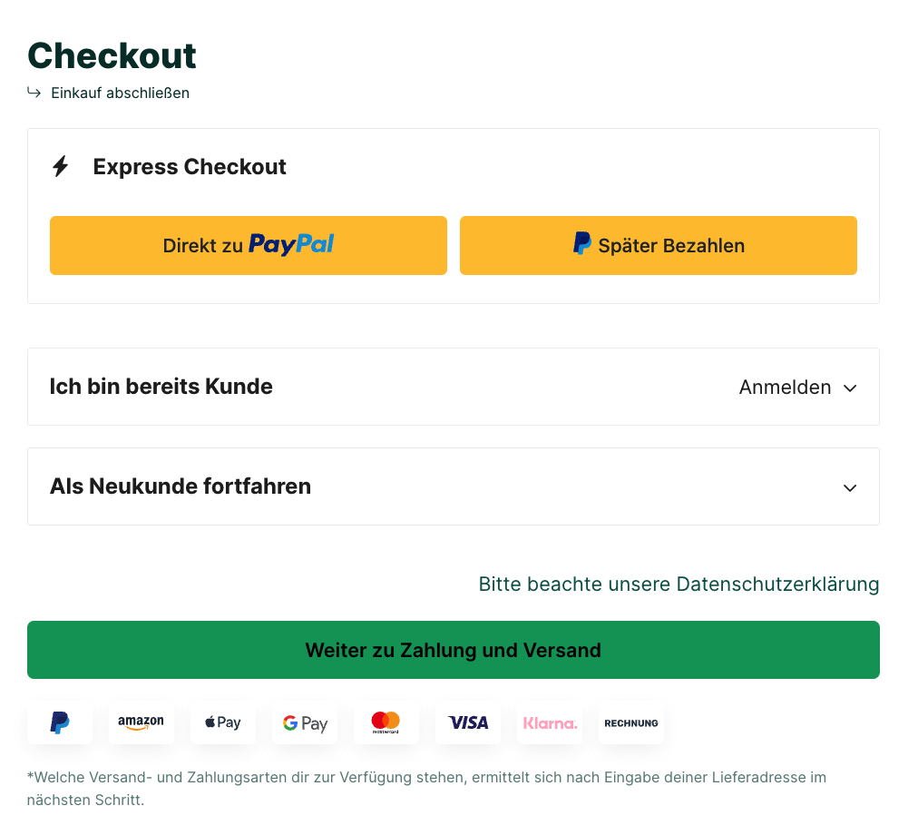 Zahlungsicons unterm Button zum nächsten Schritt