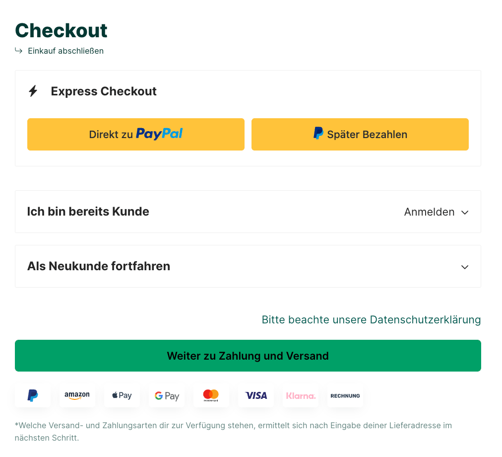 Zahlungsicons unterm Button zum nächsten Schritt