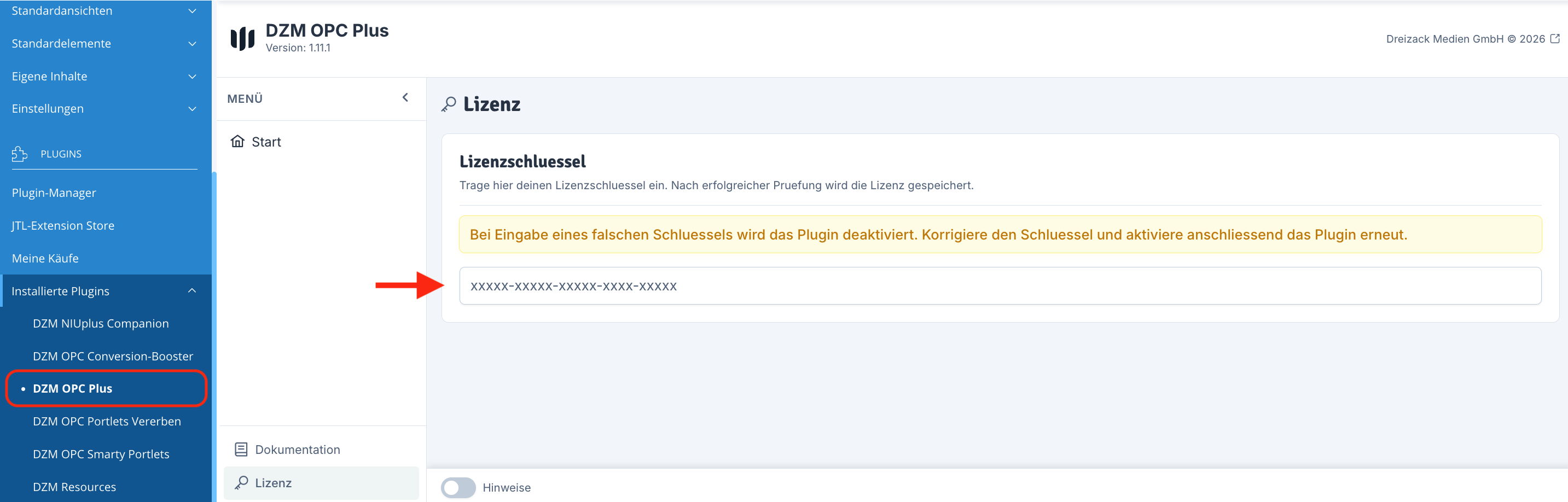 Lizenzschlüssel eintragen