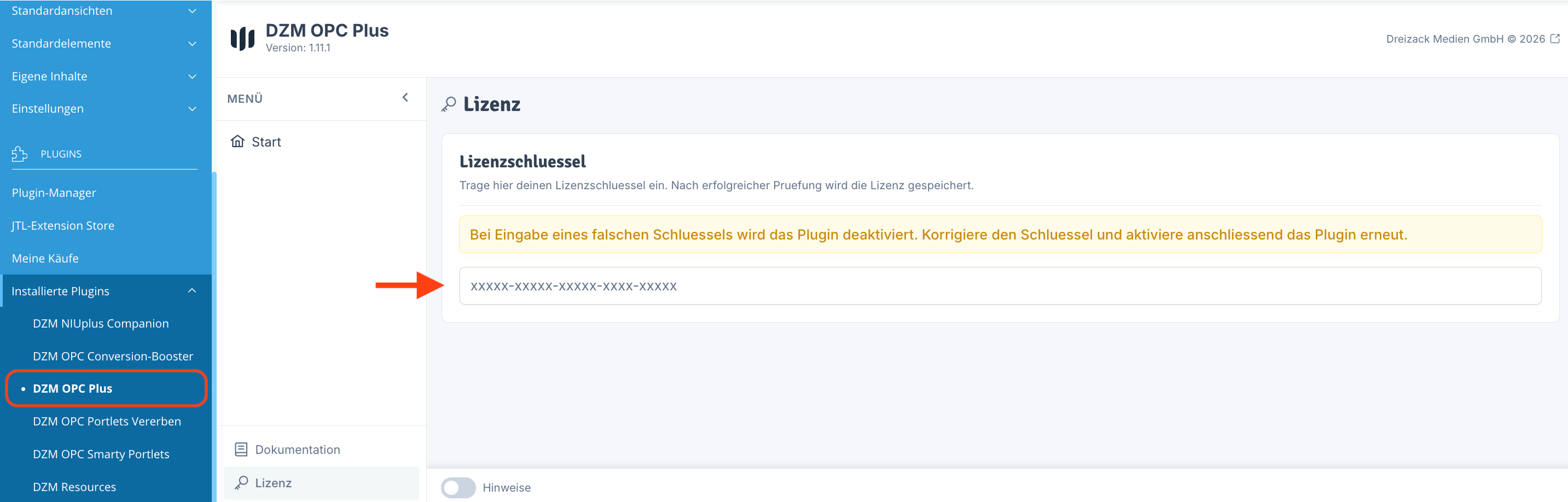 Lizenzschlüssel eintragen