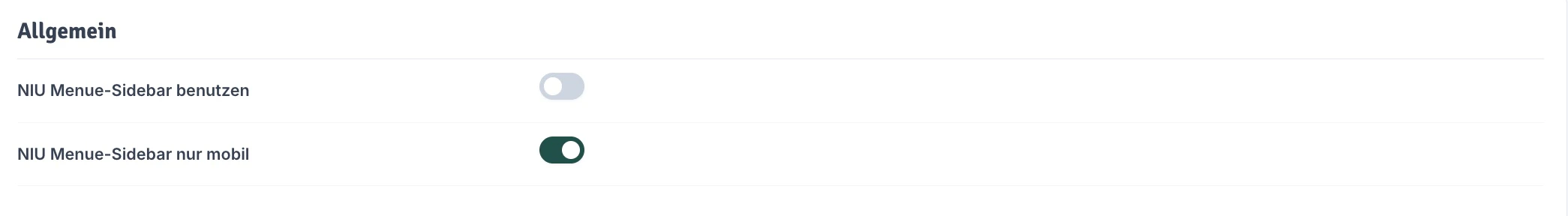 Menü Allgemein