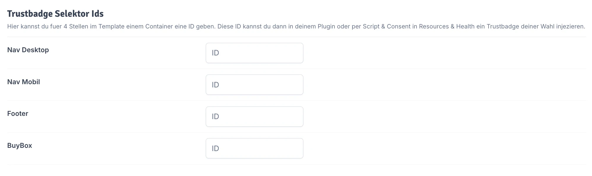 Trustbadge Selektor IDs