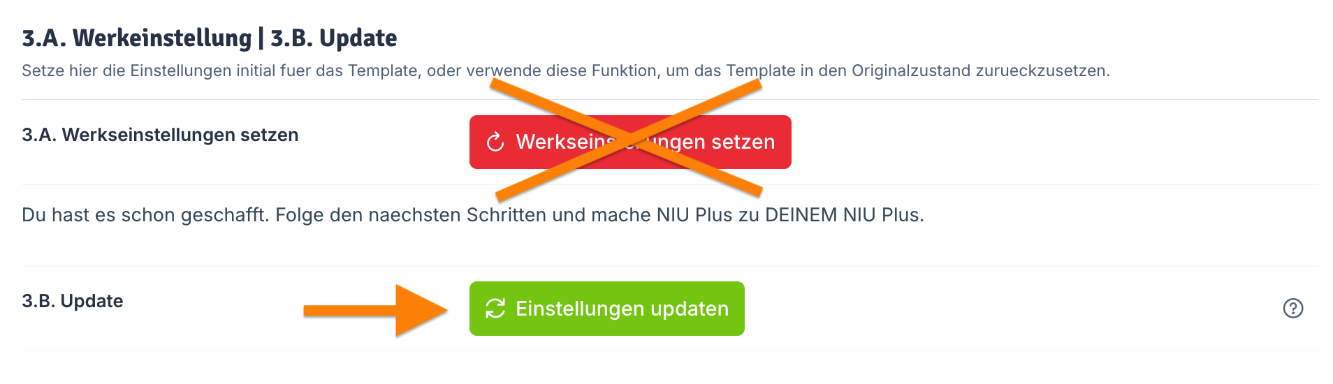 Einstellungen updaten