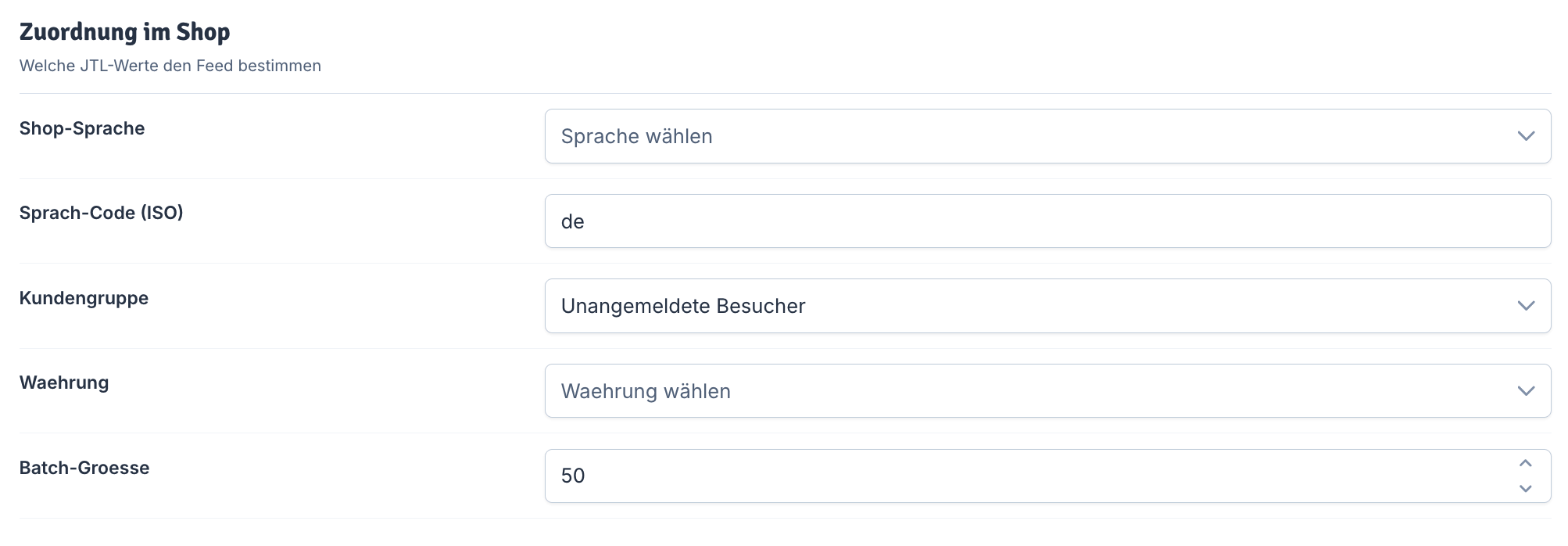 Zuordnung im Shop