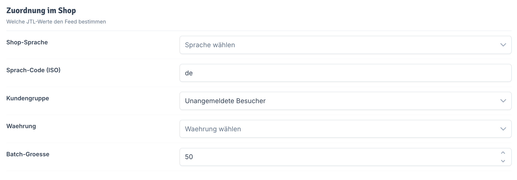 Zuordnung im Shop