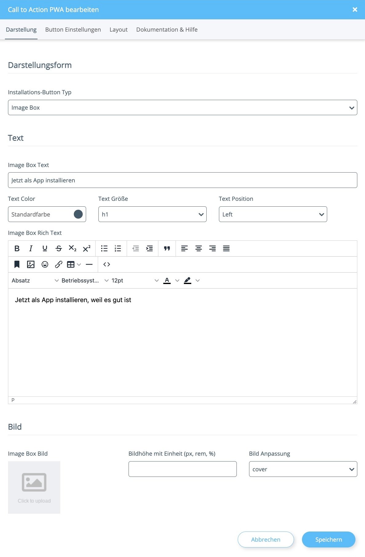 Image Box Einstellungen