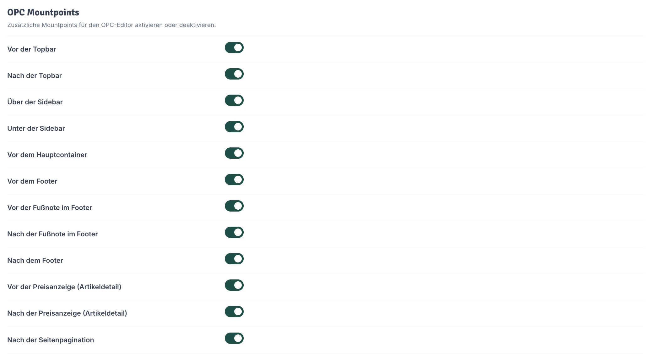Mountpoints Einstellungen
