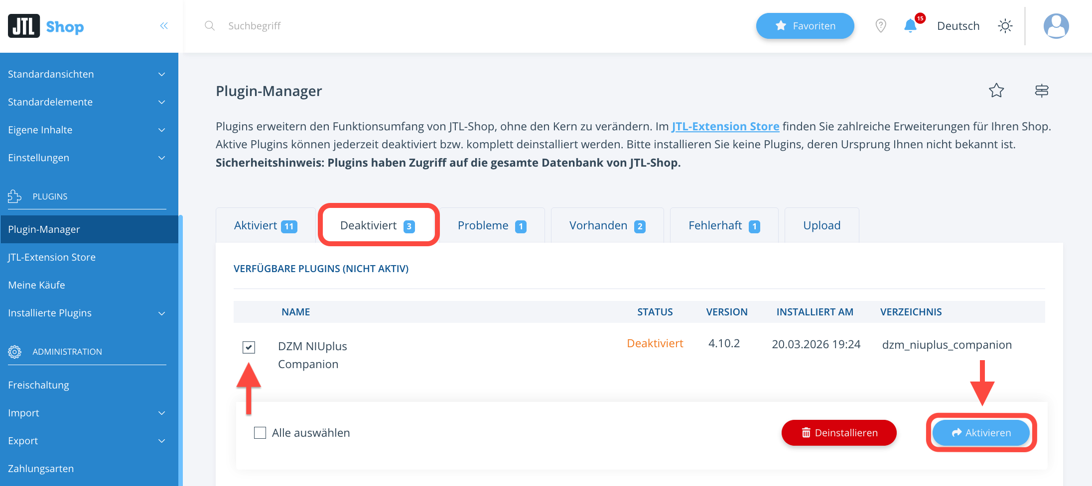 Plugin Einstellungen