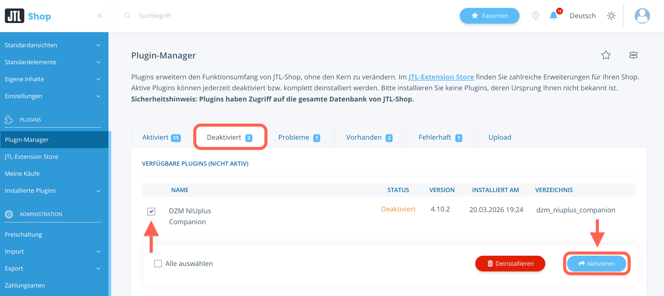 Plugin Einstellungen
