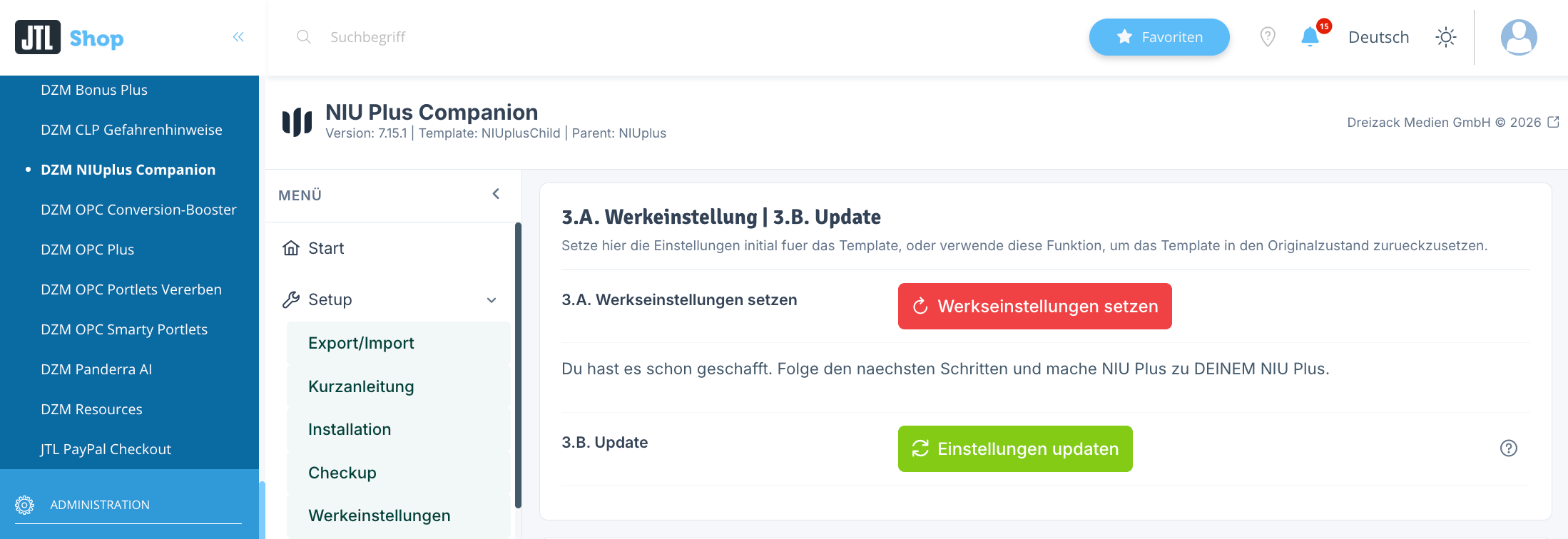 Werkeinstellungen