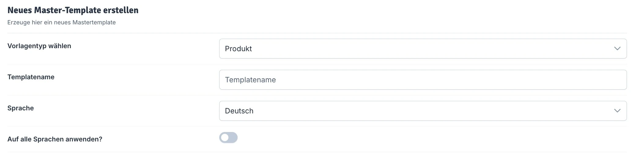 Mastertemplates filtern