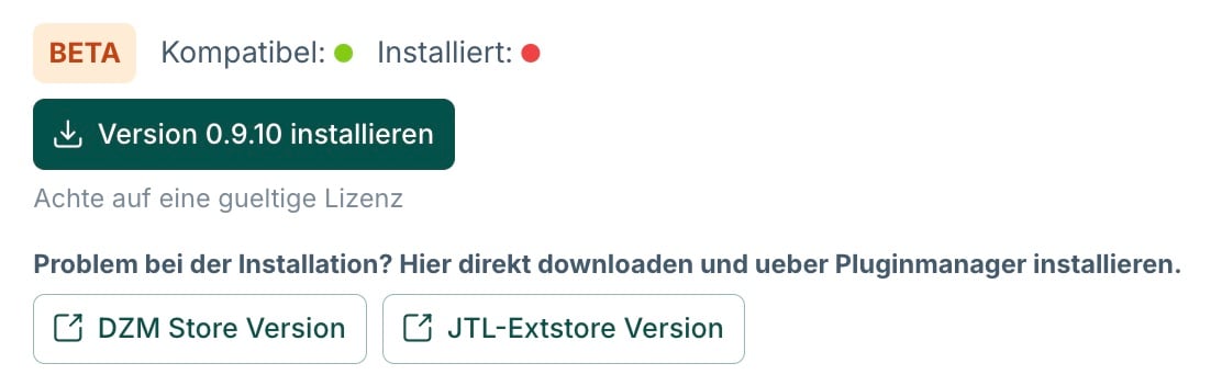 Plugin mit BETA-Badge