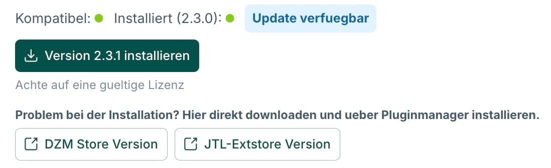 Update verfügbar mit Installationsbutton