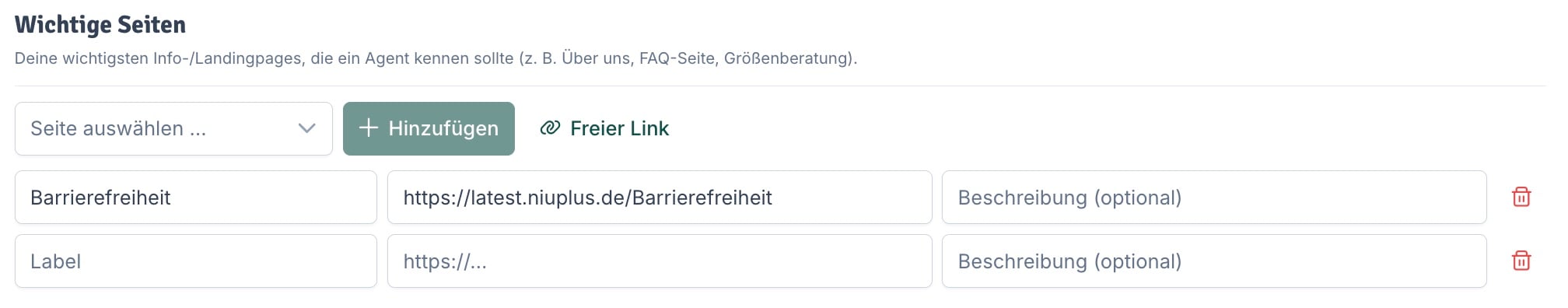 Wichtige Seiten