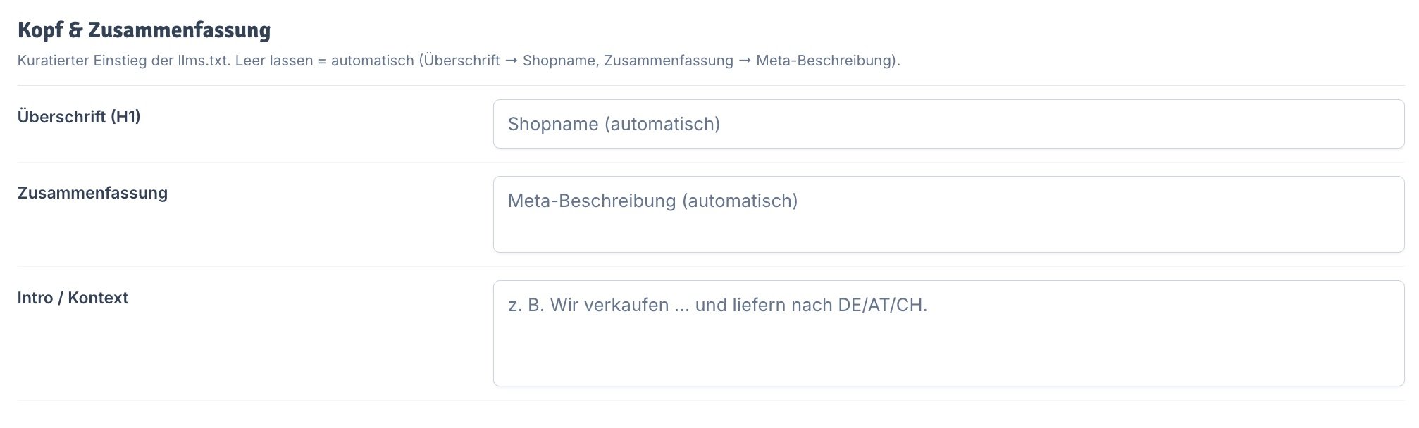 Kopf & Zusammenfassung