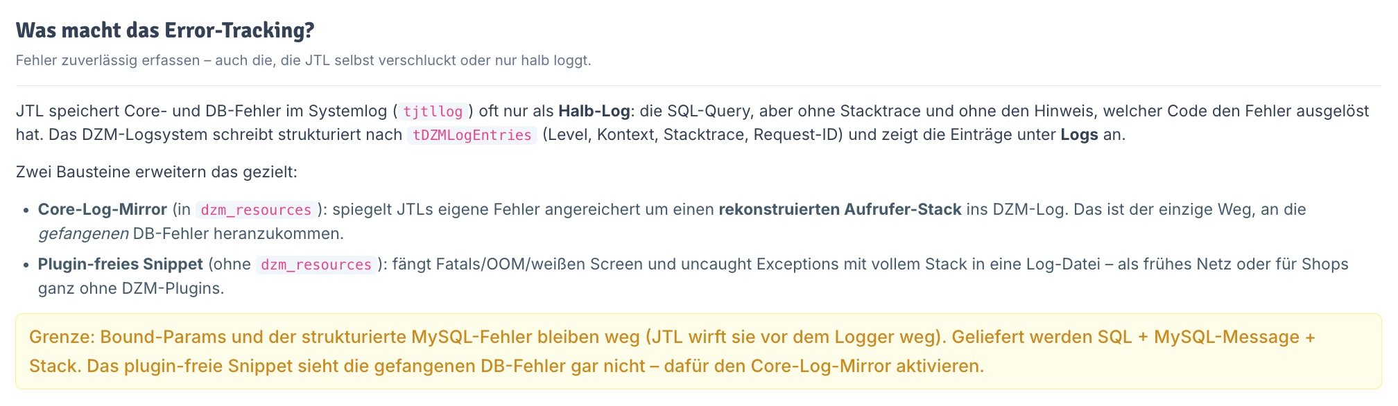 Übersicht Error-Tracking