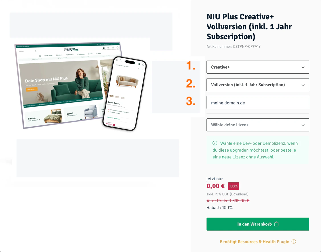 Produktdetailseite – Lizenz buchen