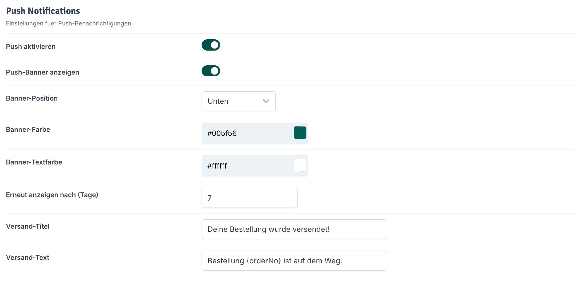 Push Notifications Einstellungen