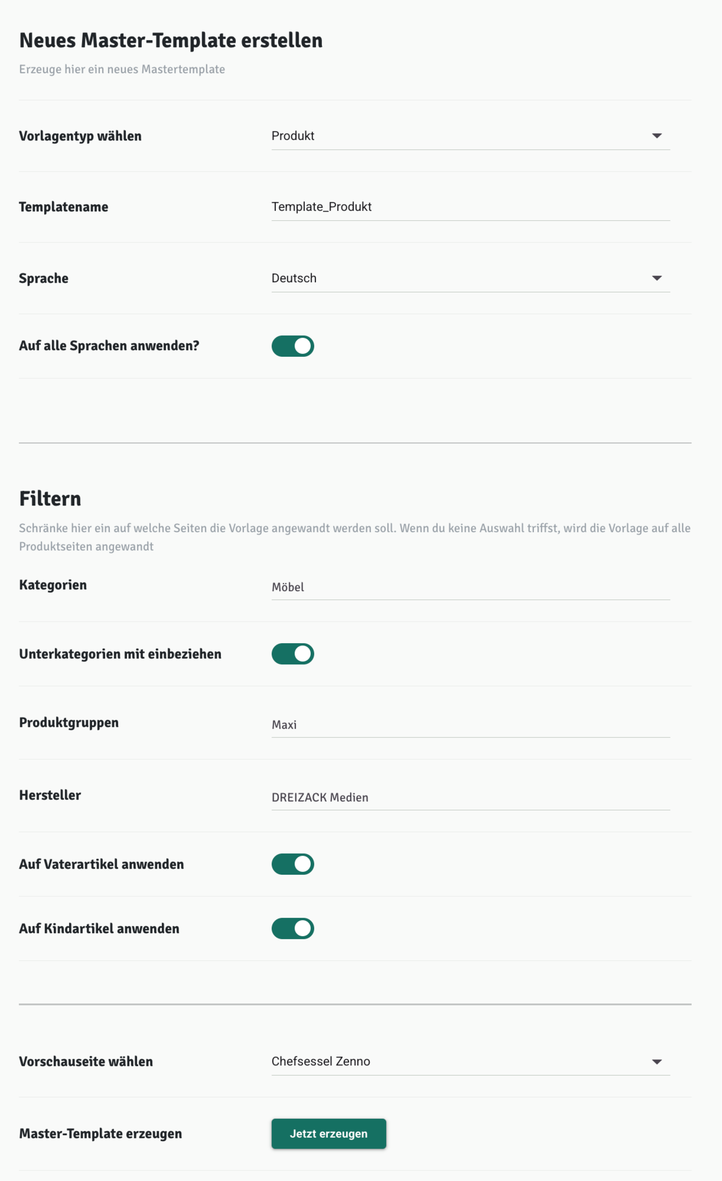 Mastertemplate anlegen