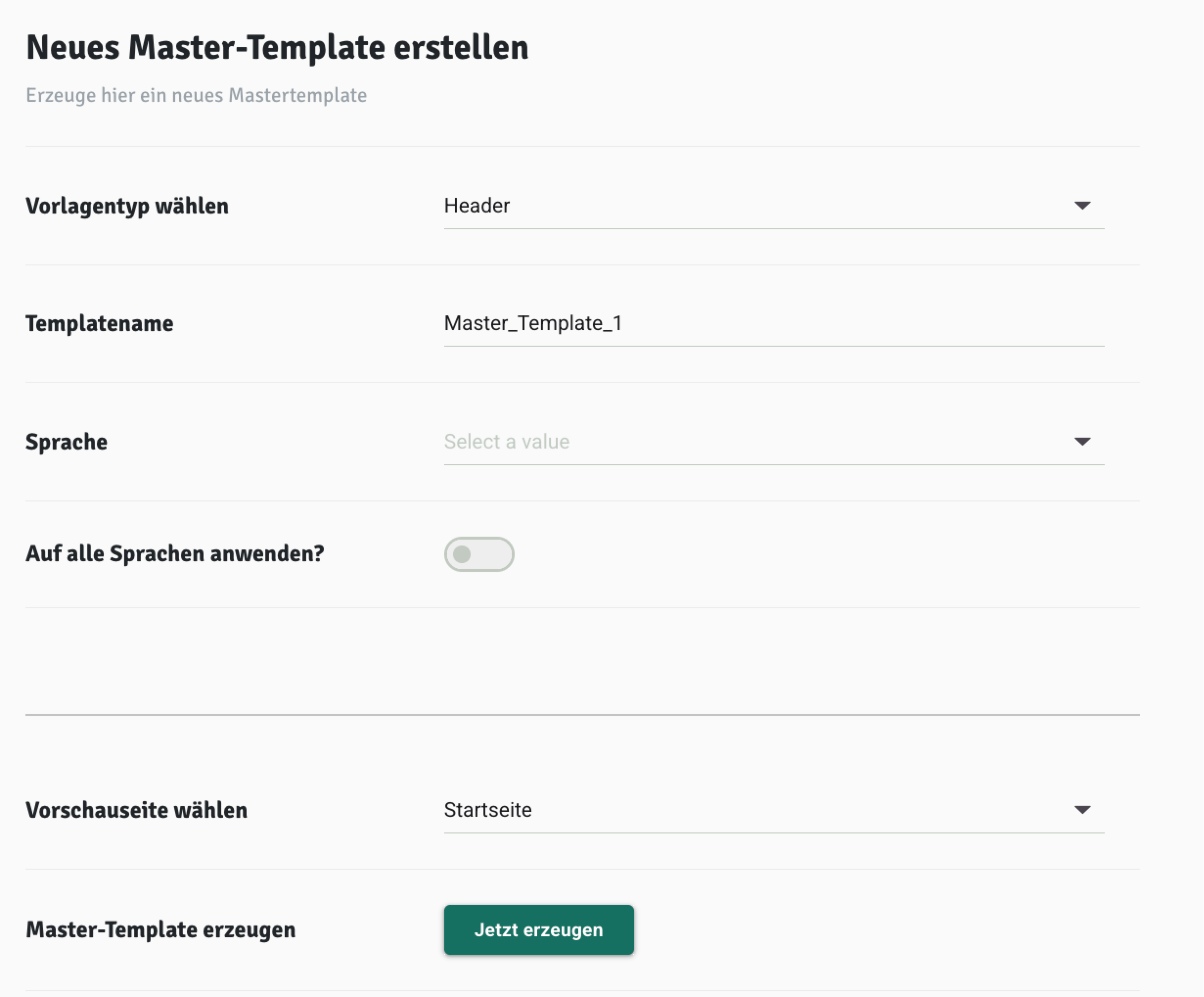 Mastertemplates Übersicht