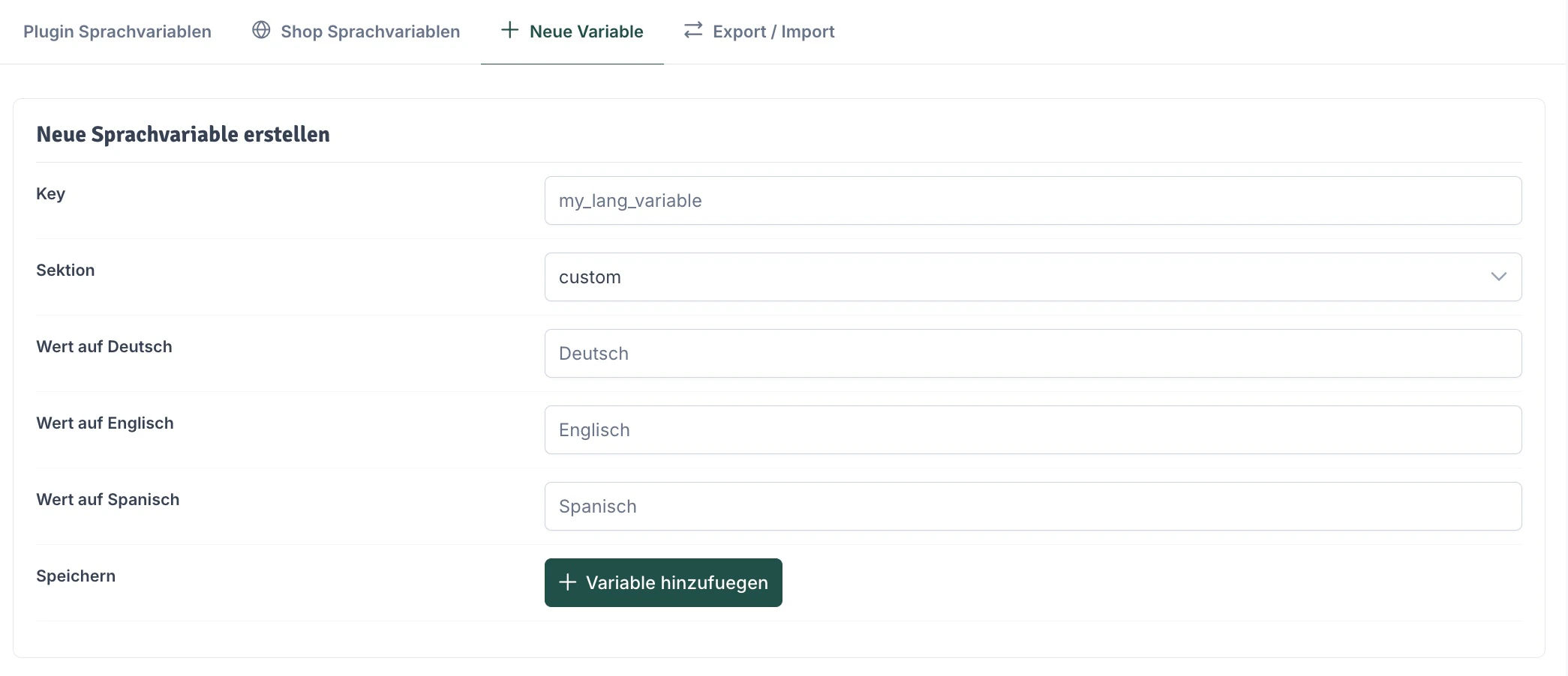 Neue Sprachvariable erstellen