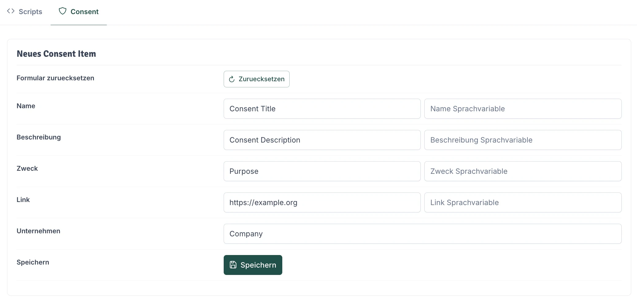 Consent Item bearbeiten