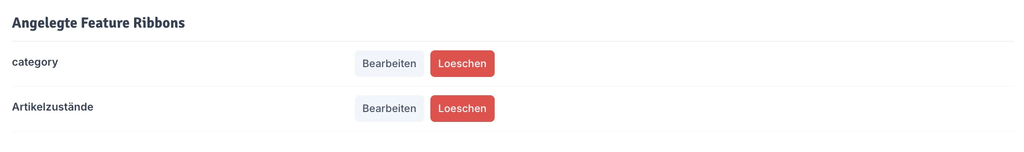 Angelegte Feature Ribbons