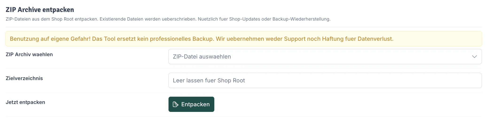 ZIP Archive entpacken