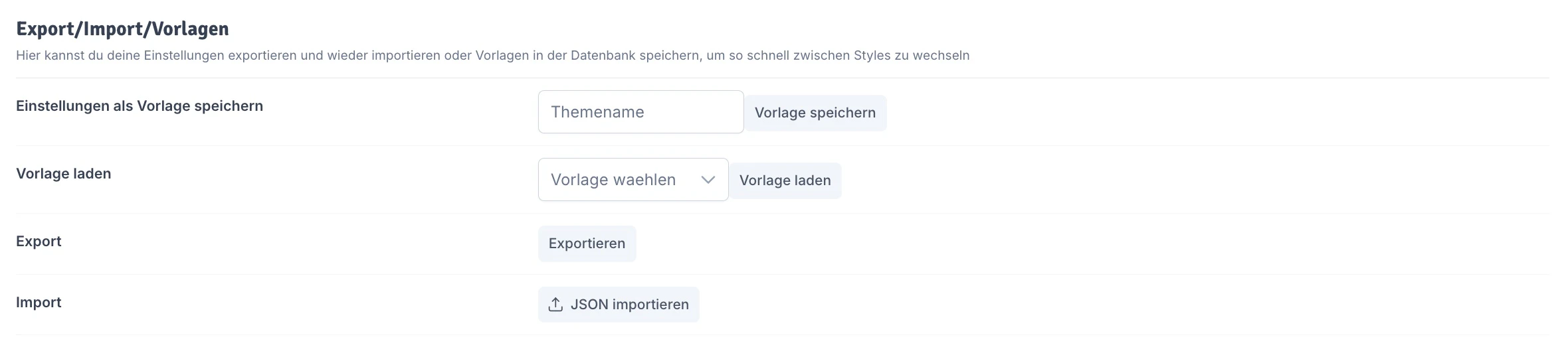 Export Import Vorlagen