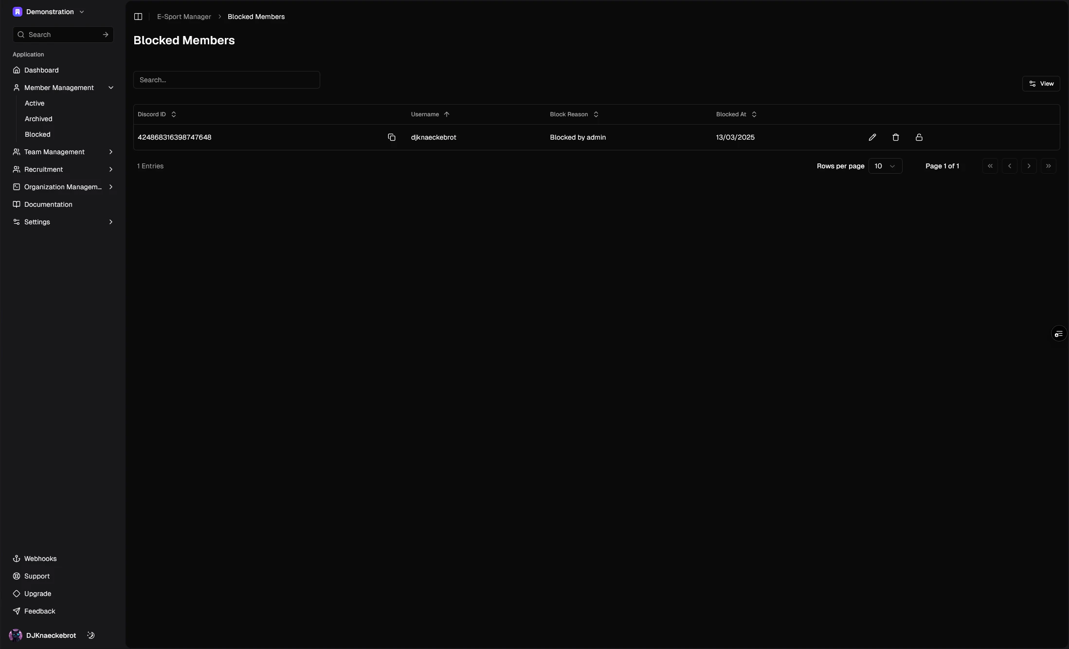 Blocked Member Details