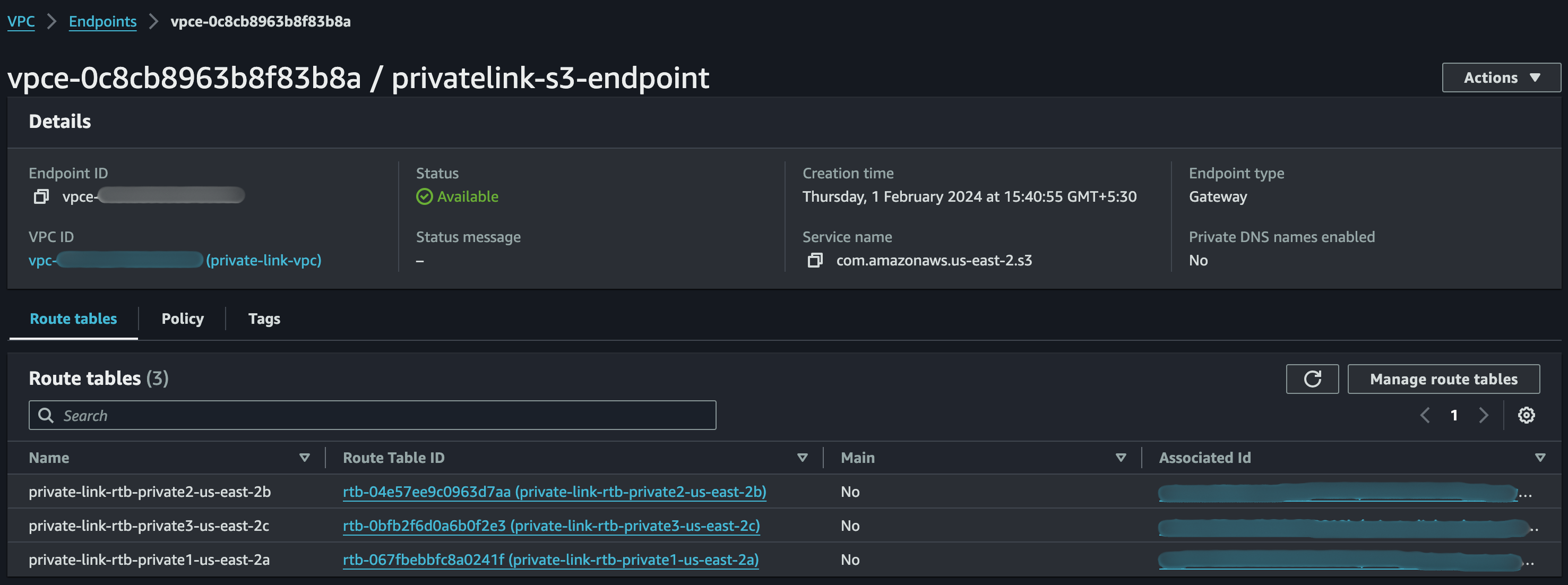 Creating an Amazon S3 gateway VPC endpoint