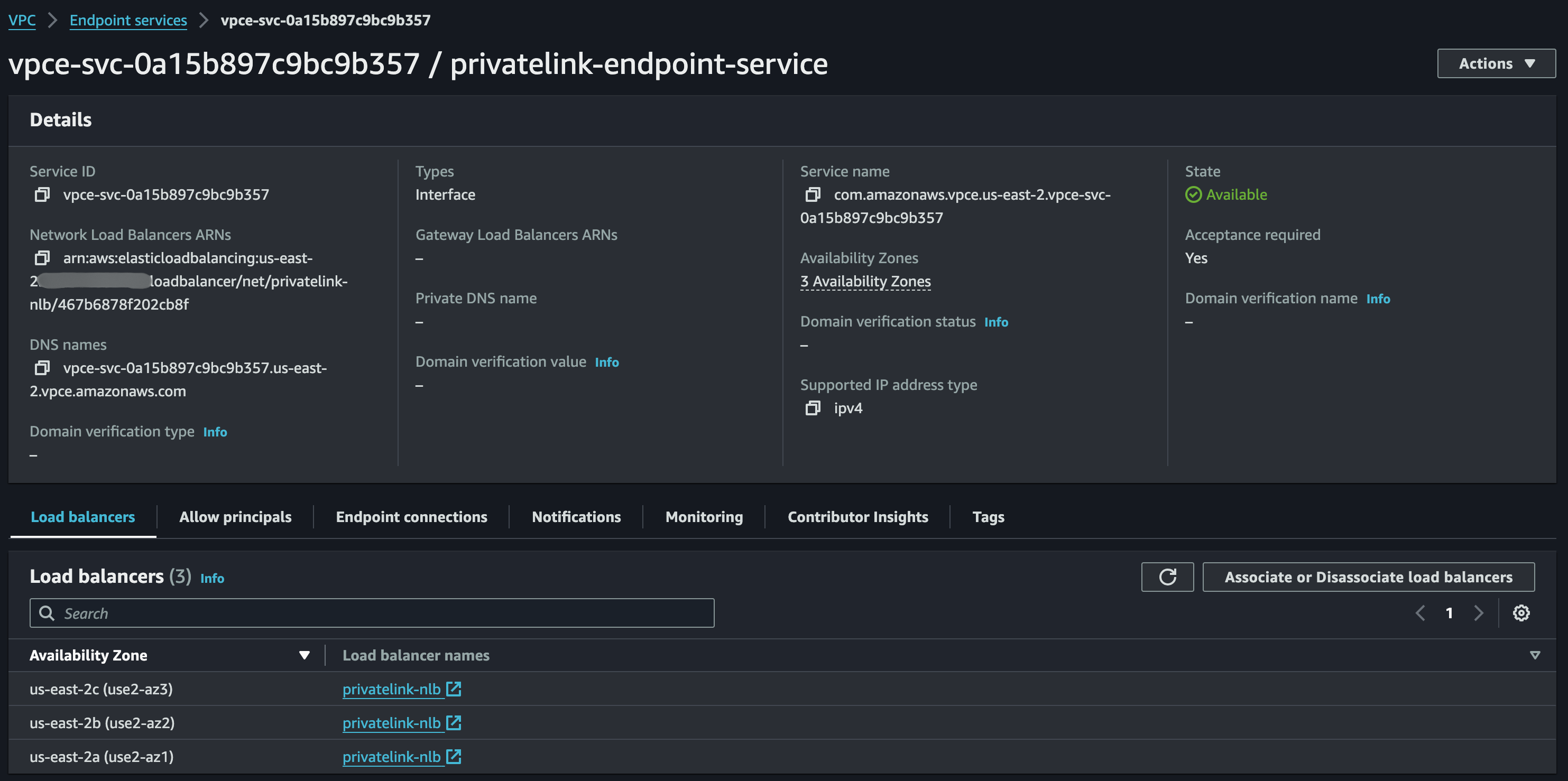 Creating an endpoint service for the Network Load Balancer