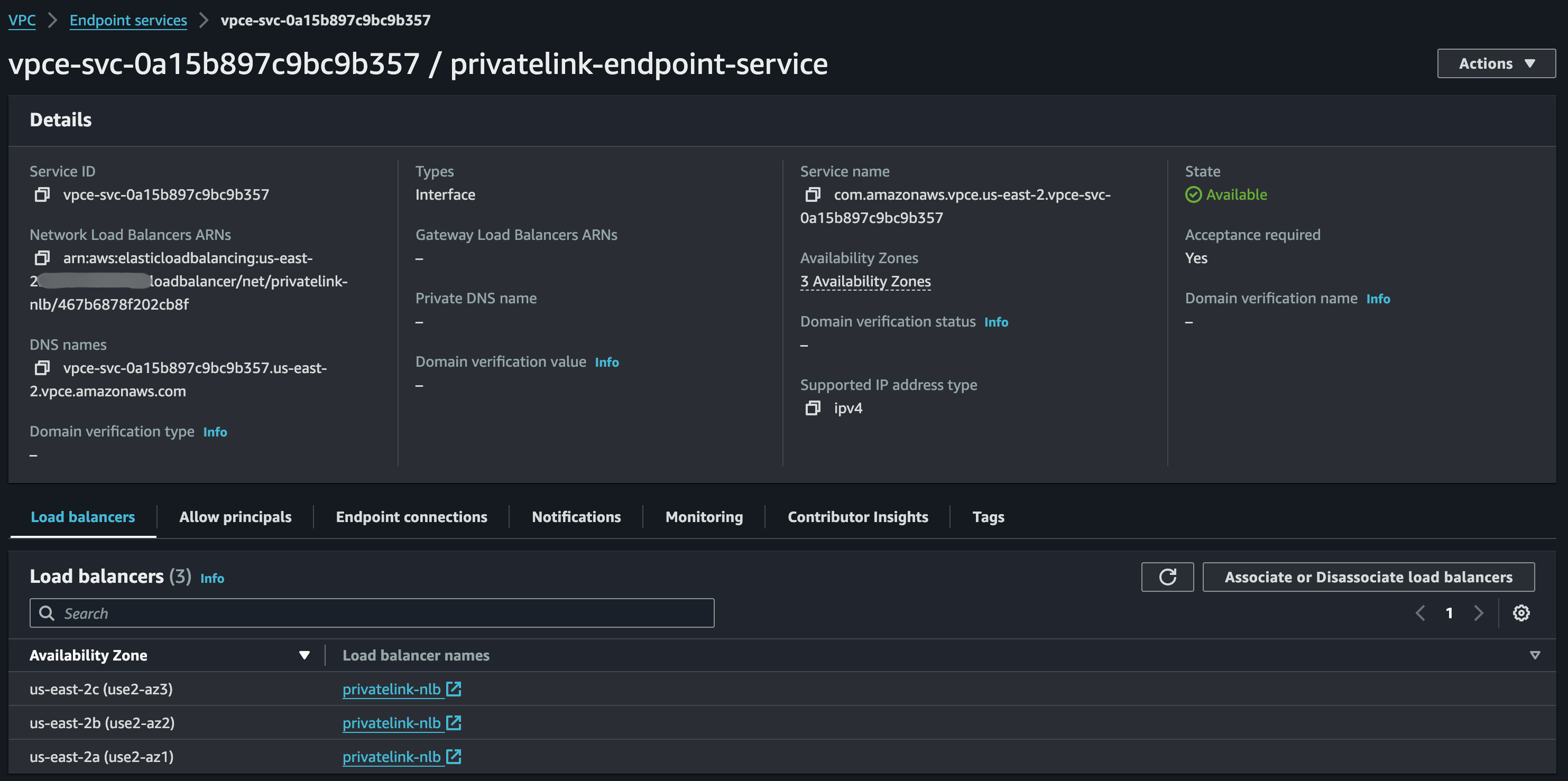 Creating an endpoint service for the Network Load Balancer