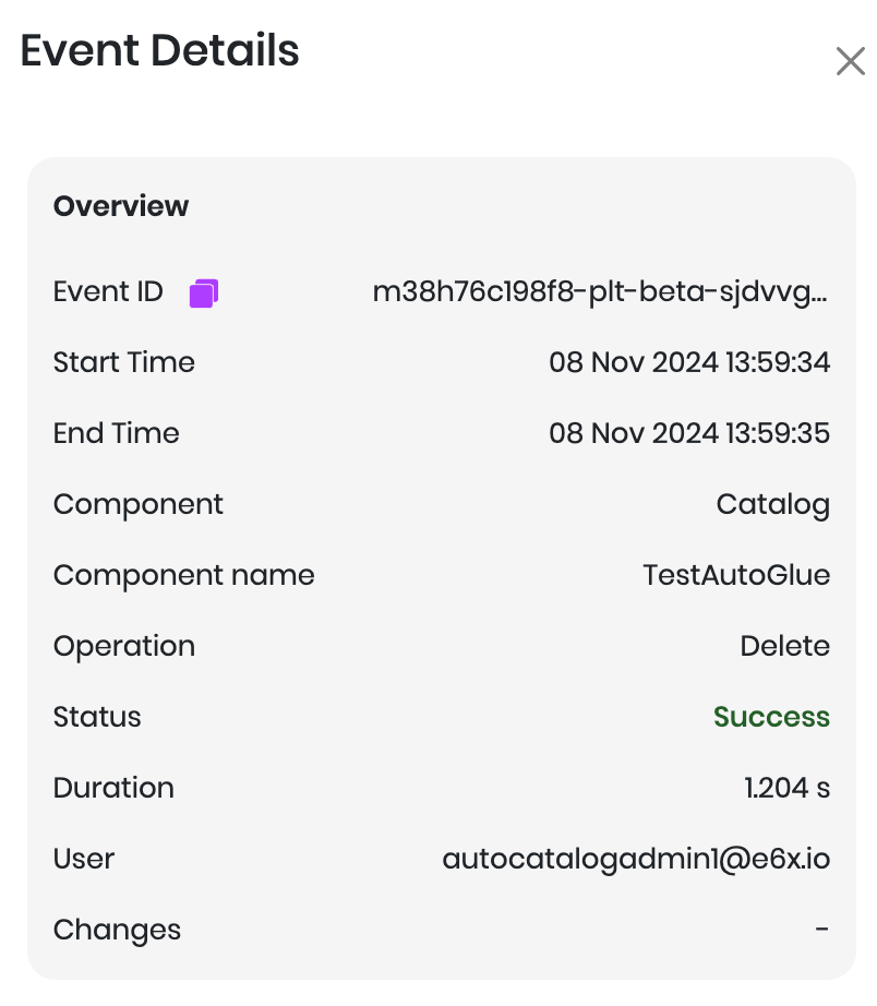 Audit log event details for a catalog operation