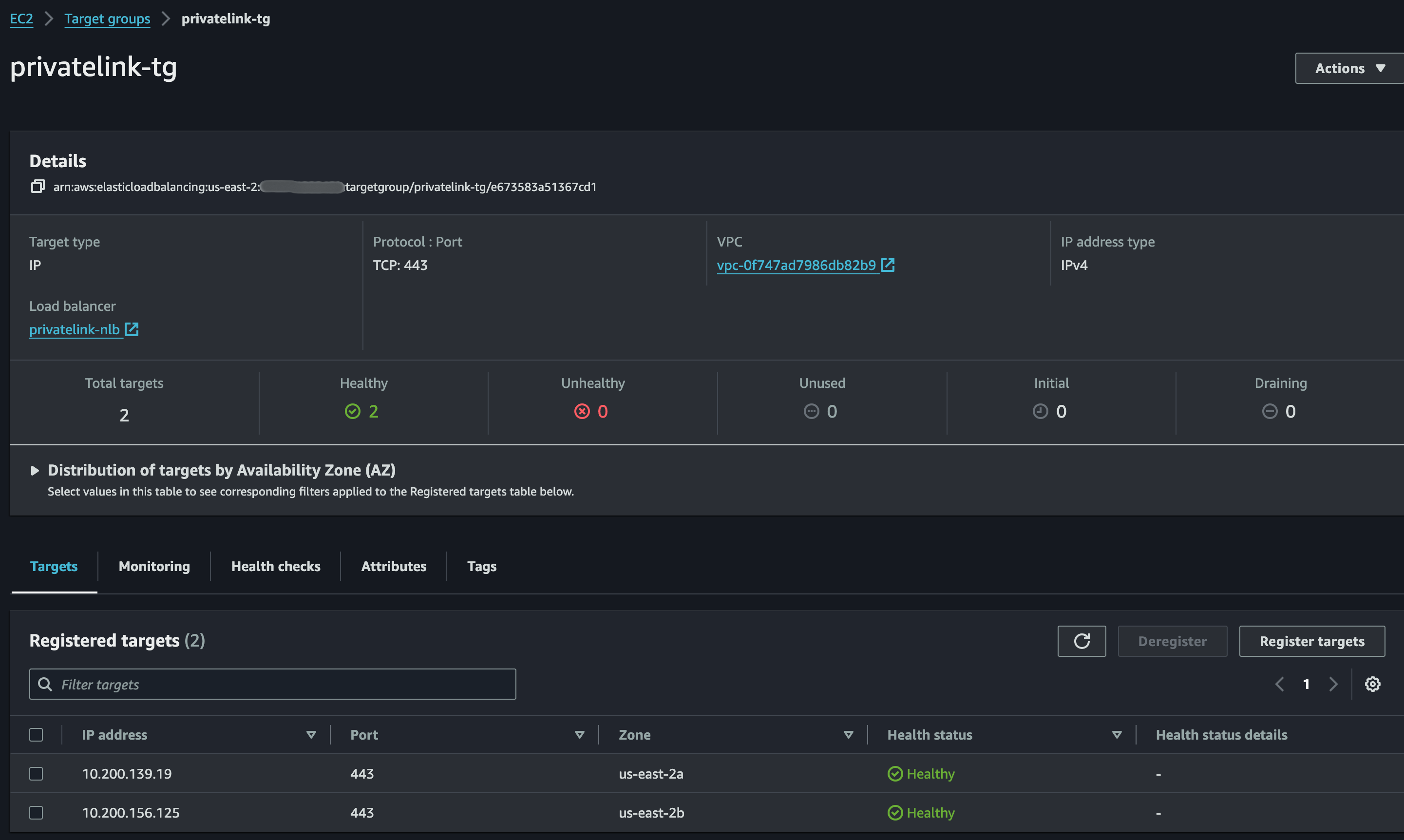 Creating a target group for the Network Load Balancer