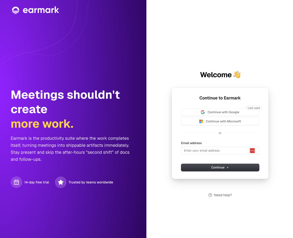 Browser window during Earmark sign-in showing the step that should open the desktop app via earmark links.