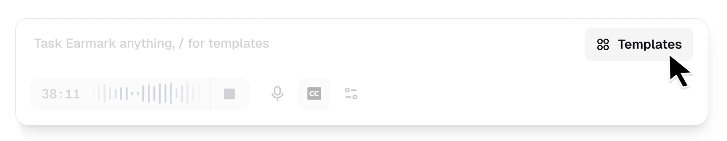 Meeting toolbar showing the Templates button above the prompt bar.