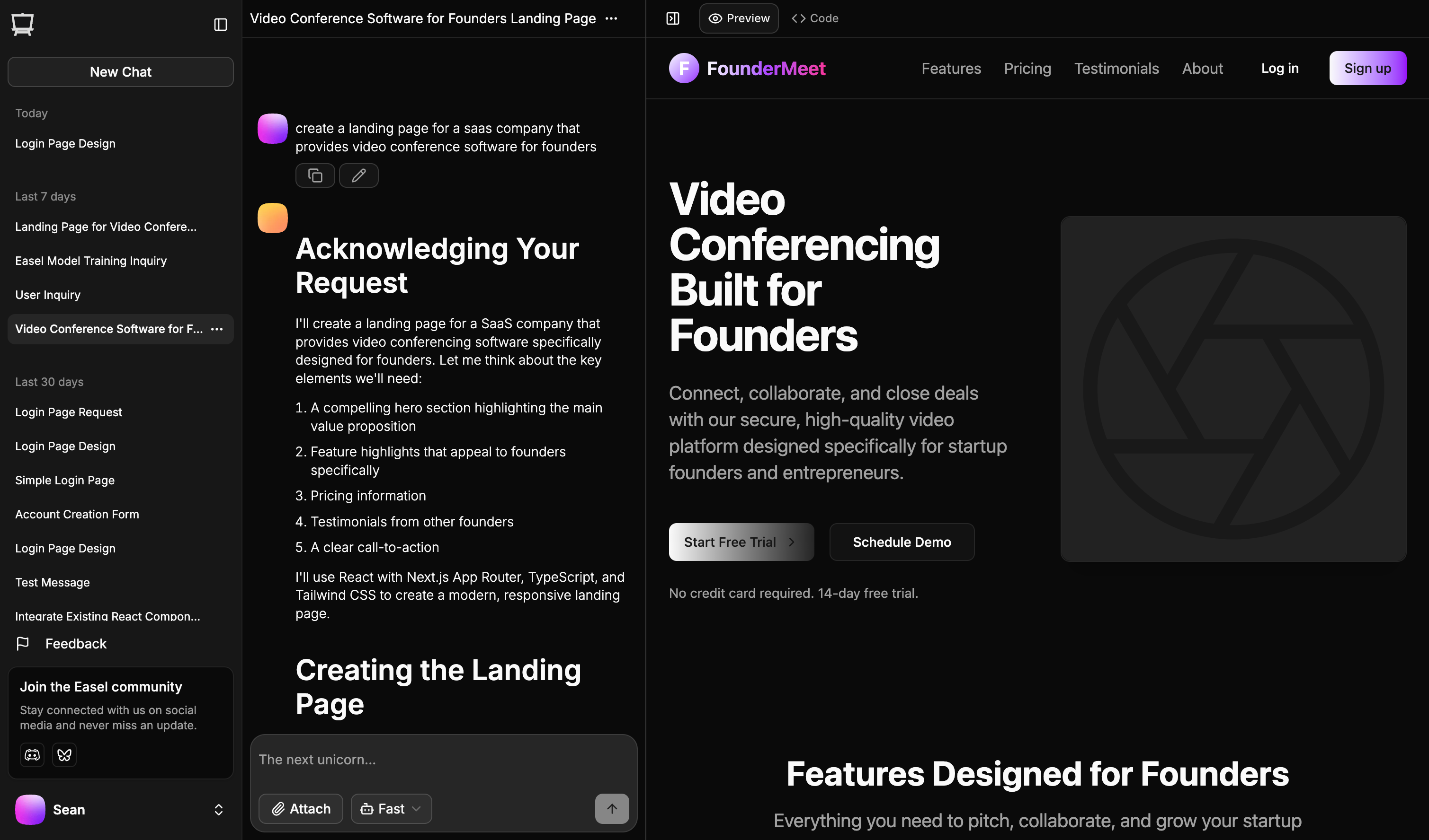 Chat interface (dark mode)