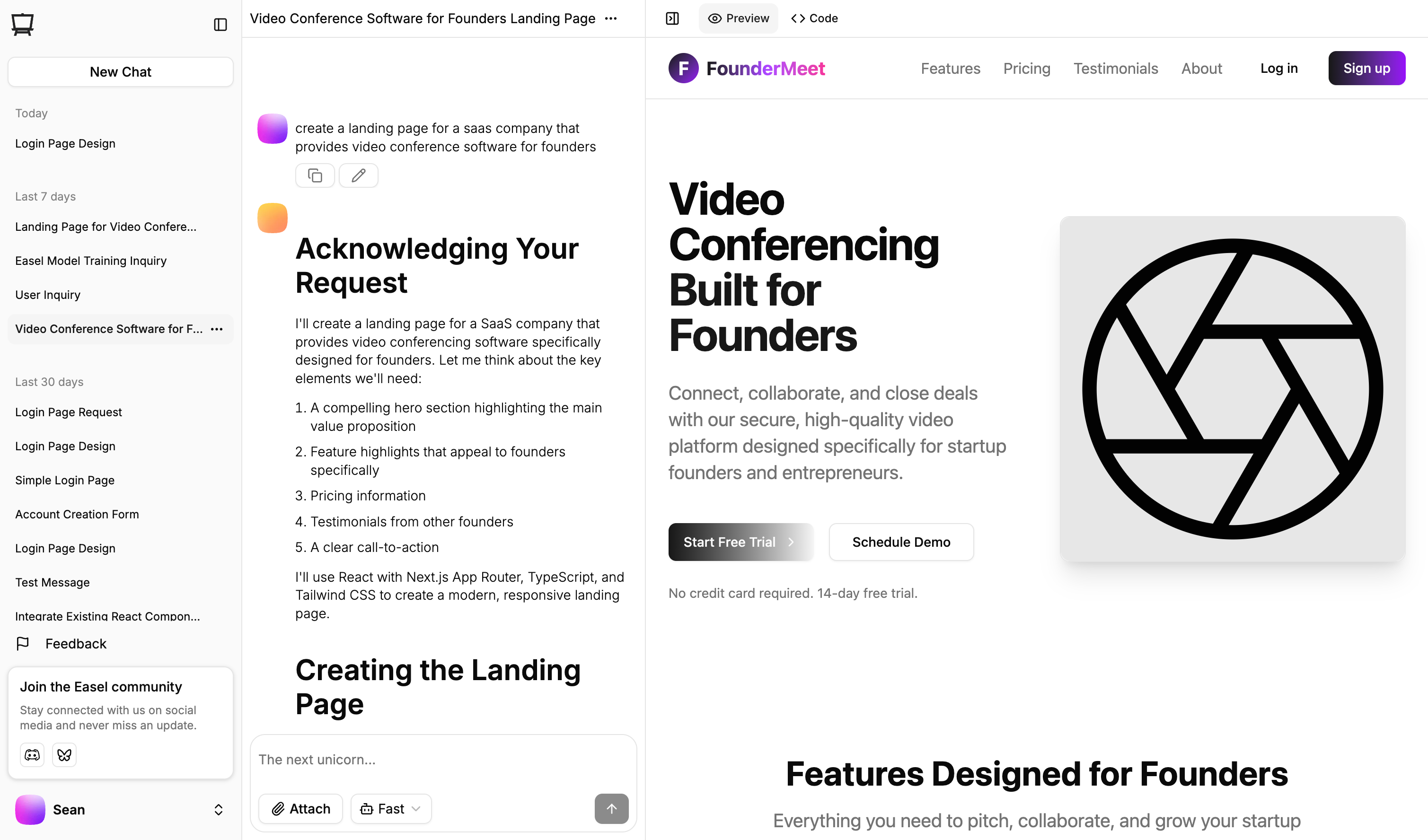 Chat interface (light mode)