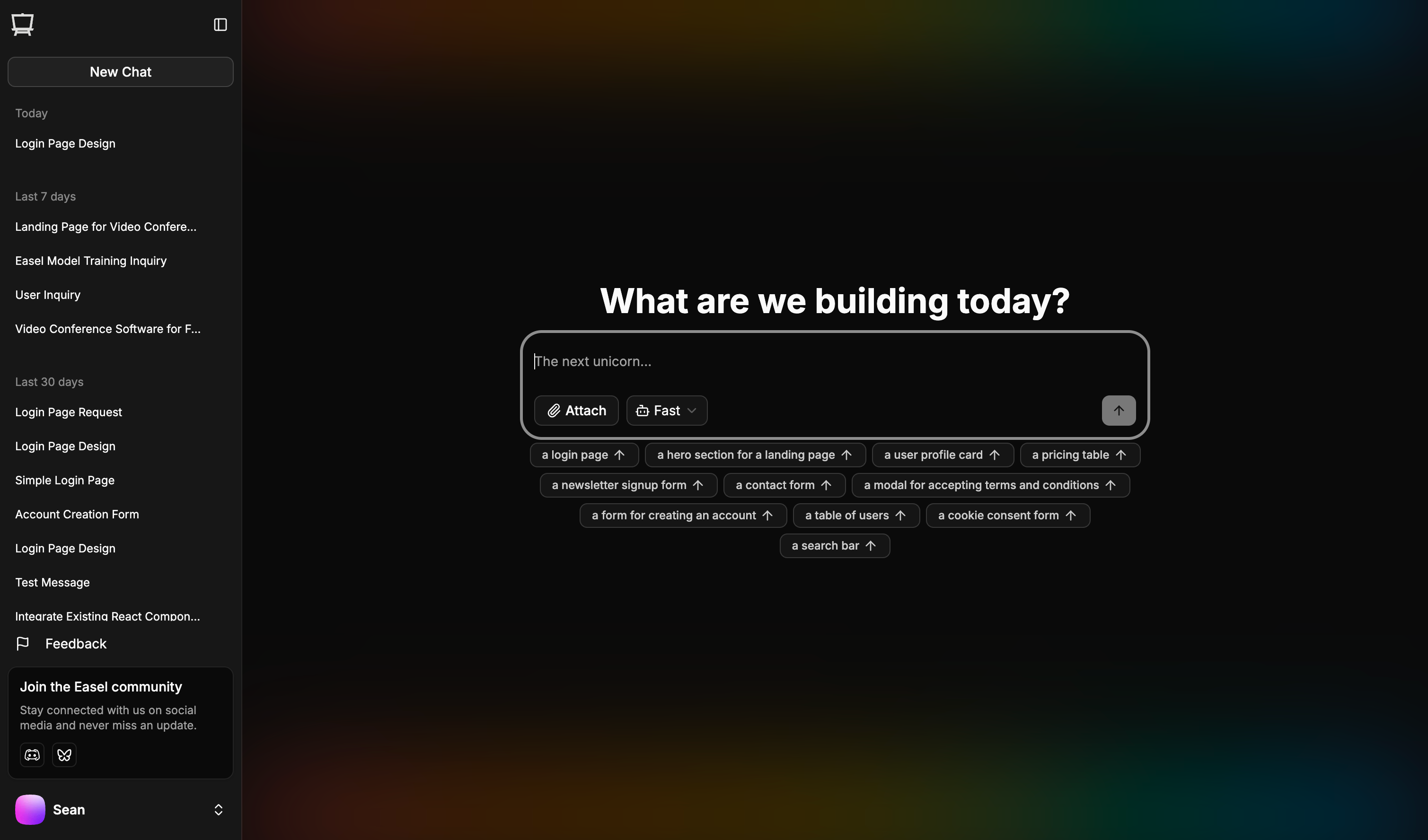 New project screen (dark mode)