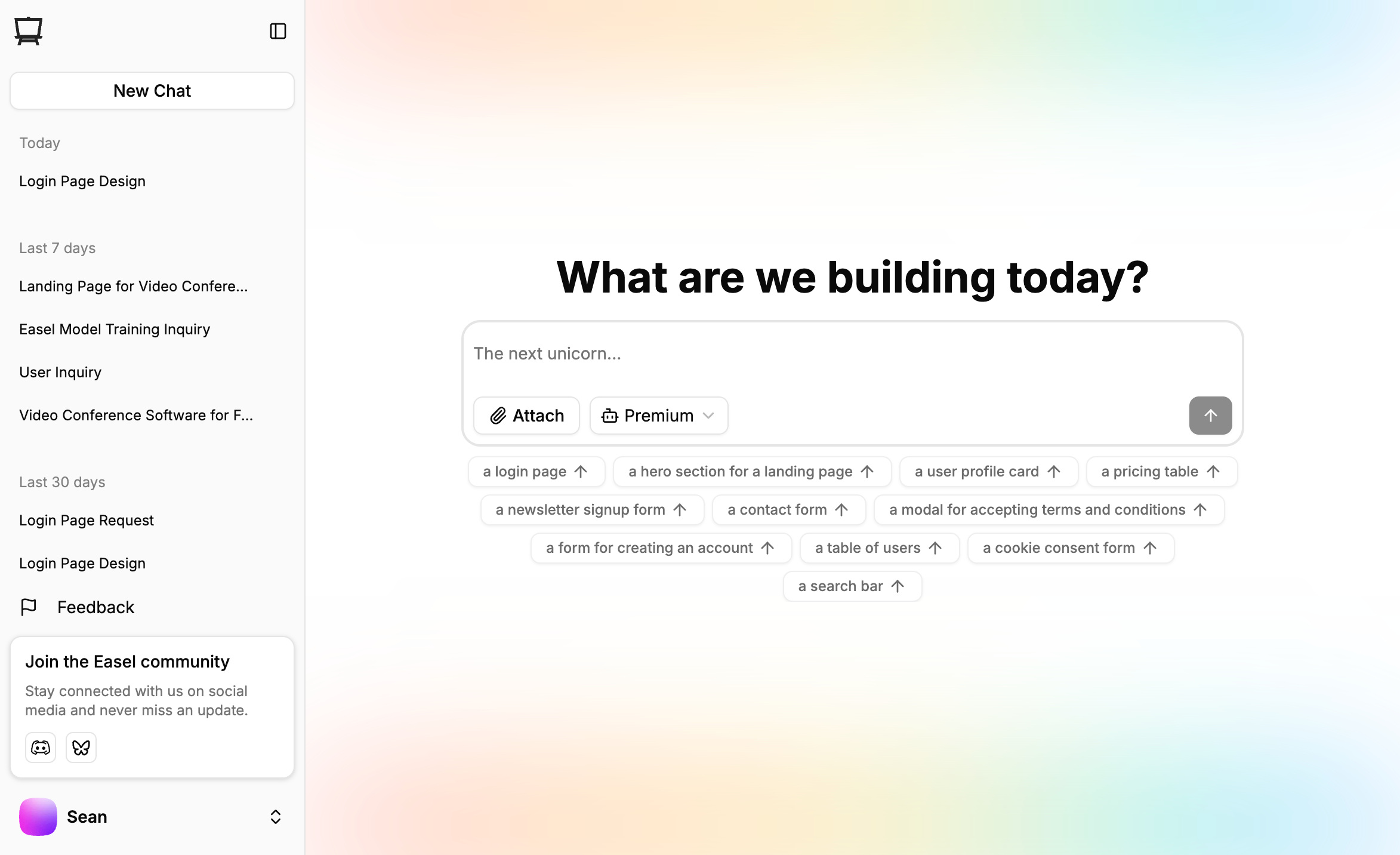 New project screen (light mode)
