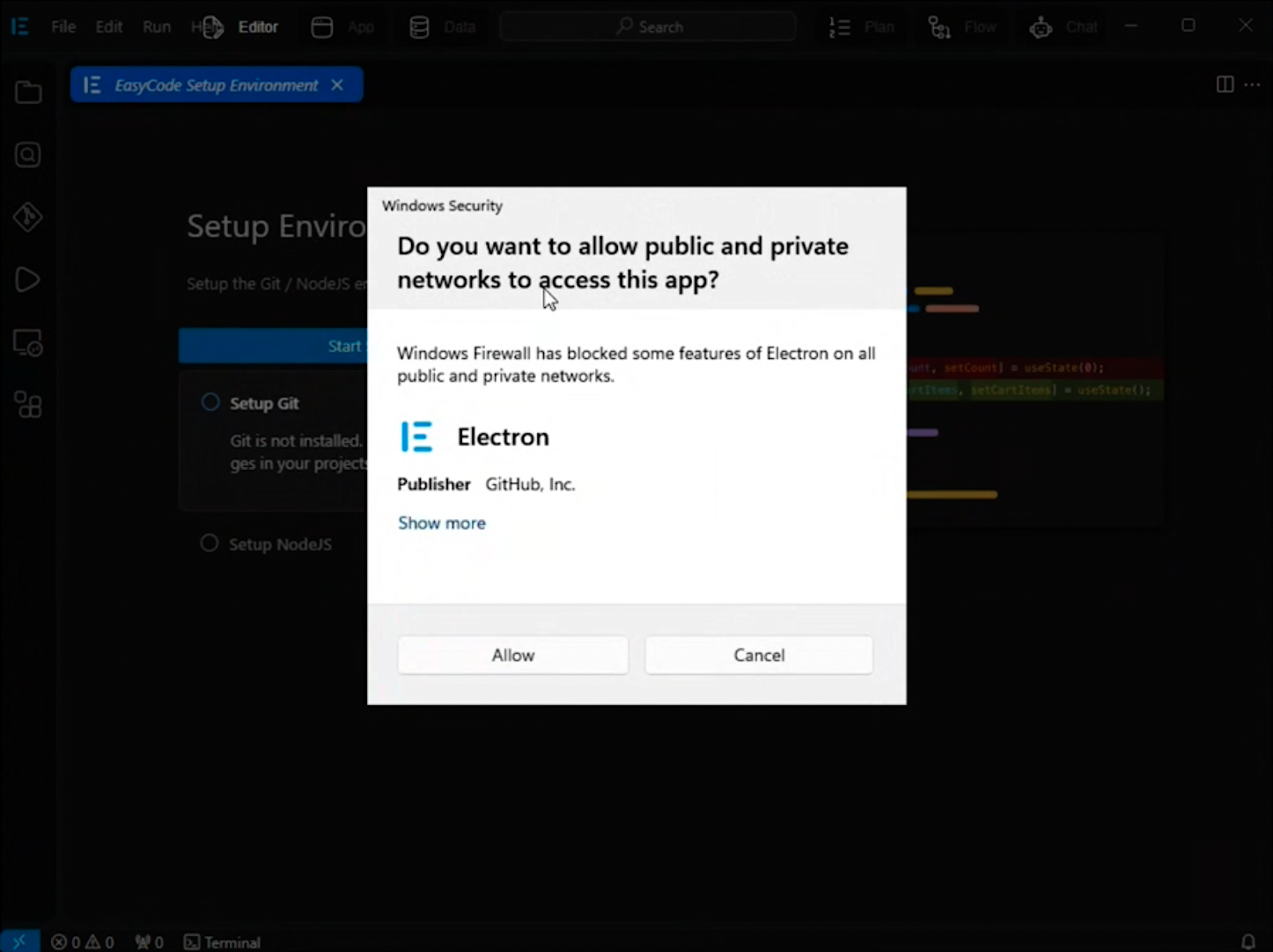 Electron Network Access Prompt