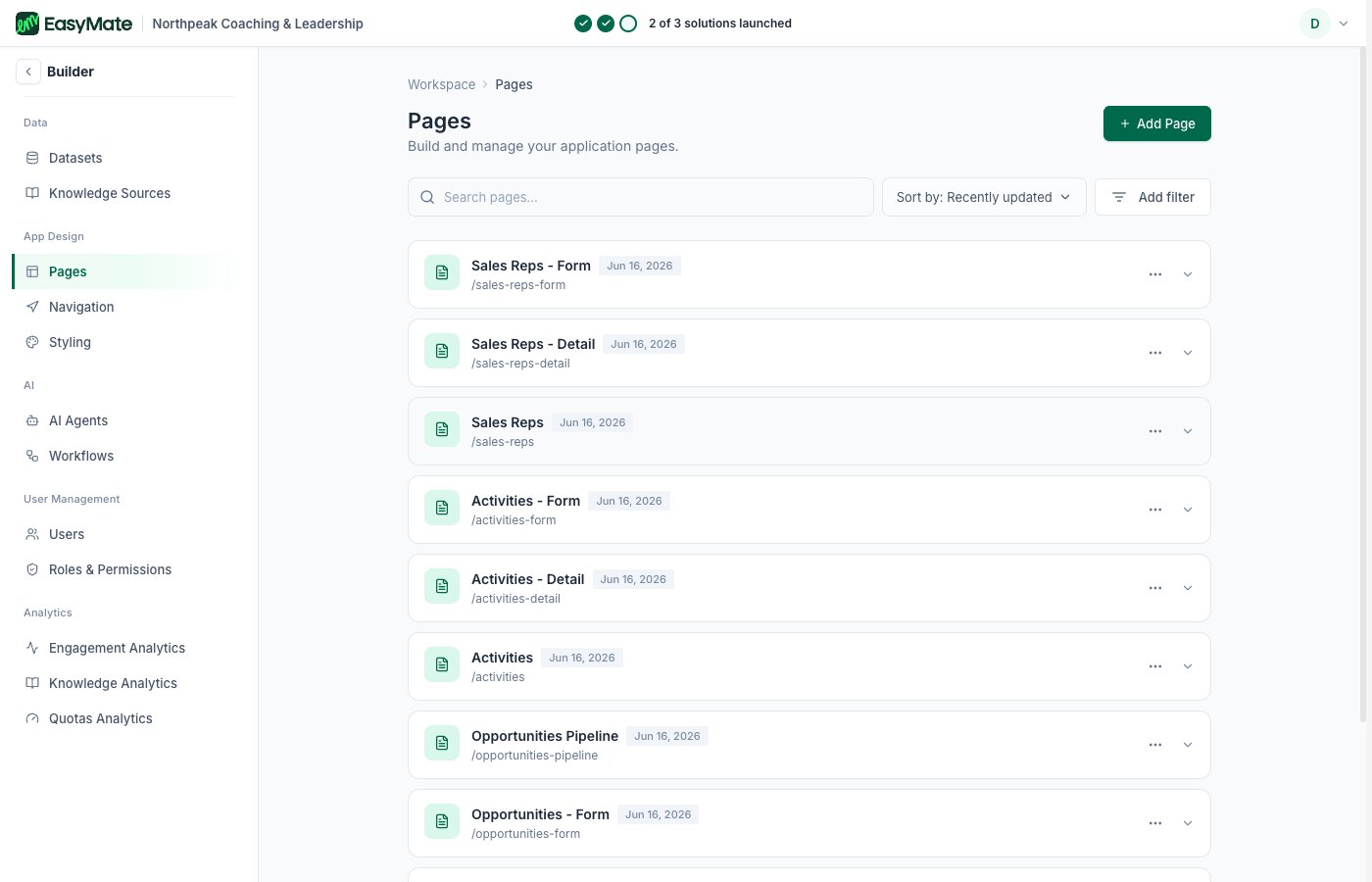 The App Design Pages area in the Builder