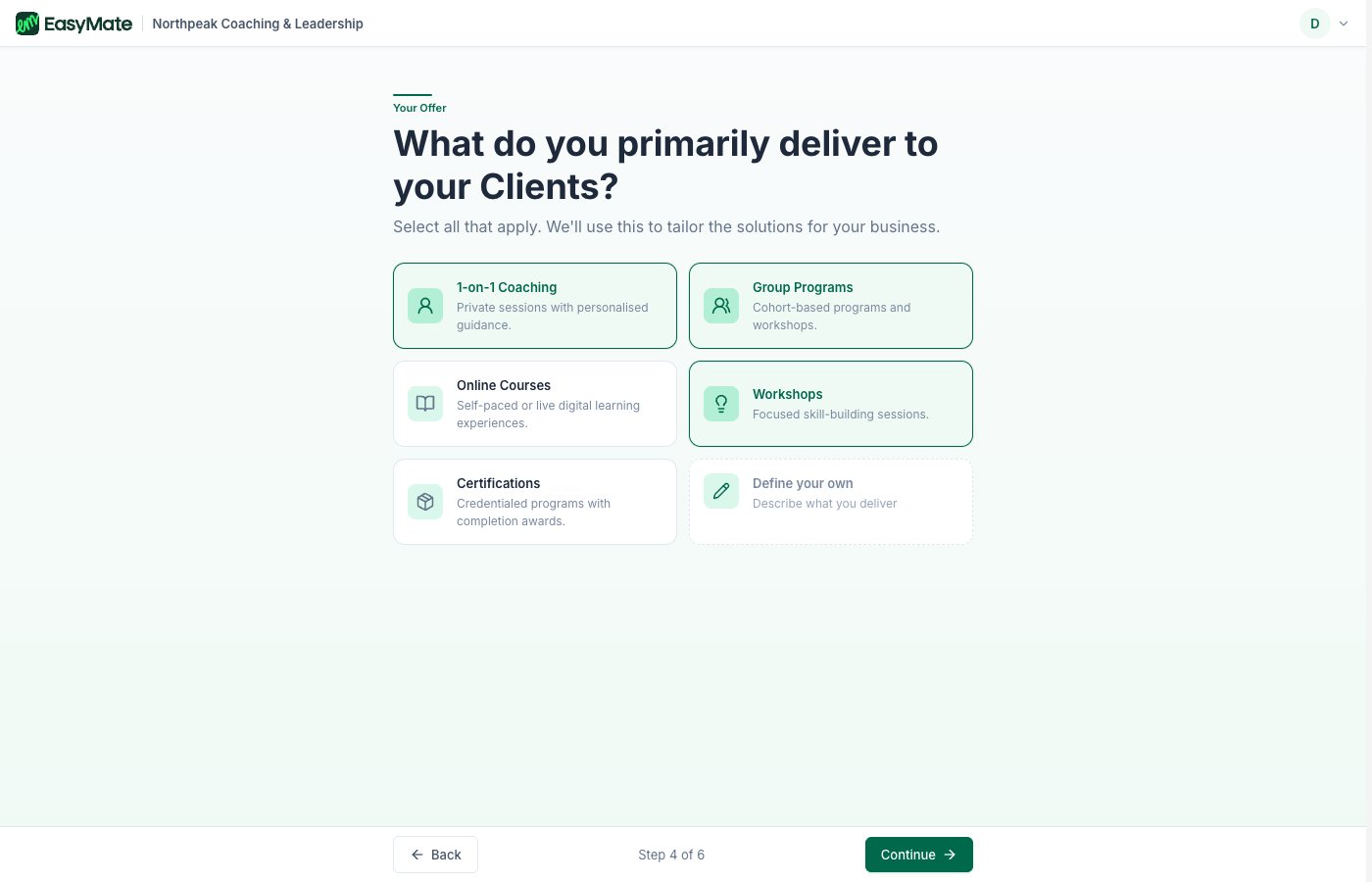 The step asking what you primarily deliver
