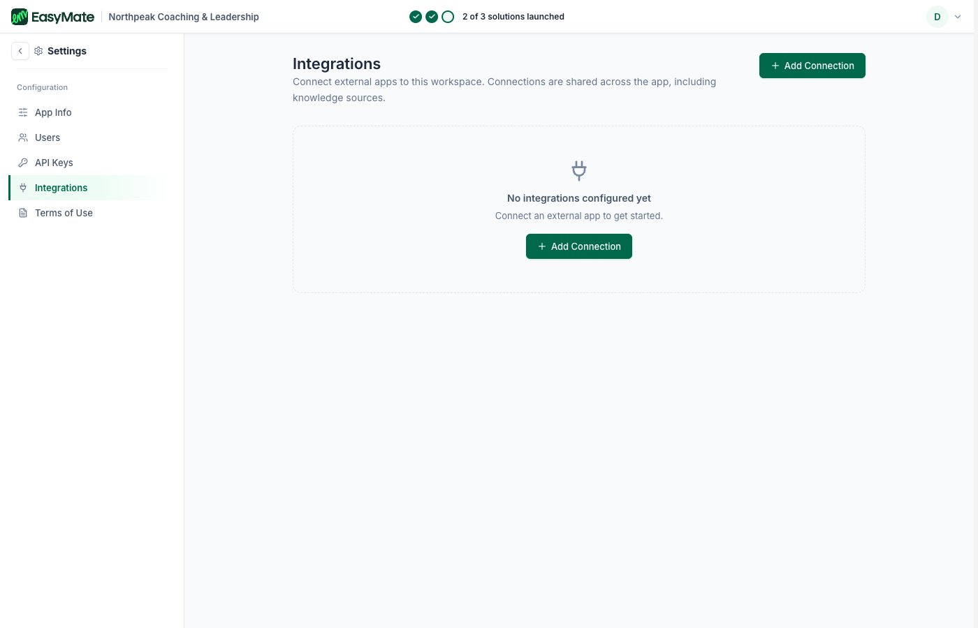 The Integrations settings page